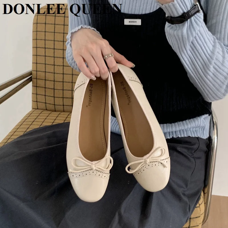 Classic Female Flats Ballerina Shoes Women Fashion Brand Round Toe Ballet Bow Knot Shallow Moccasin Slip On Loafer Big size Muje