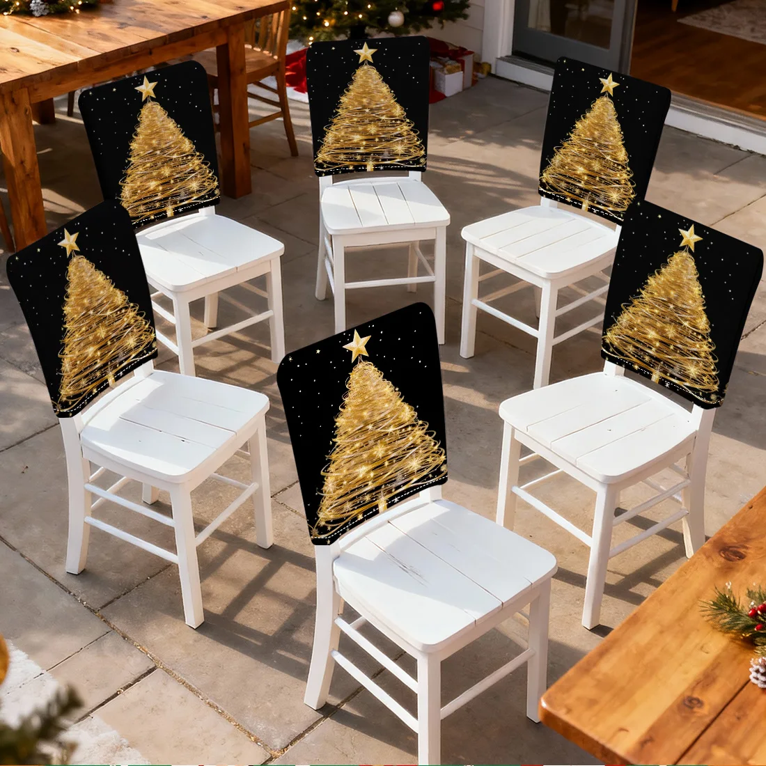 Black Gold Christmas Tree Chair Cover Slipcovers Set of 2/4/6 100% Polyester Dining Room Office Banquet Chair Protective Cover