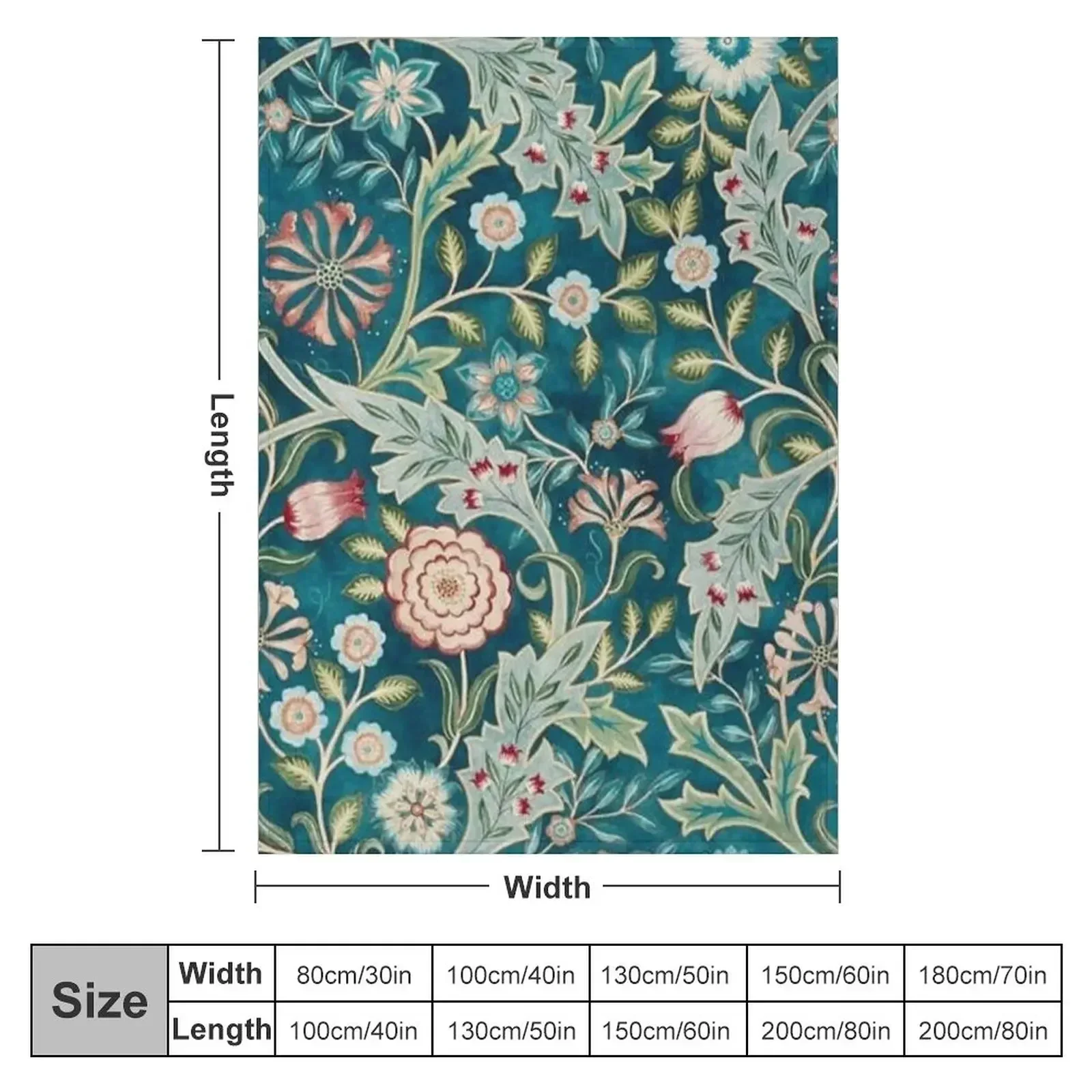 William Morris - Wilhelmina- Teal Green Blue Vintage Floral Botanical Pattern Throw Blanket for sofa Luxury Thicken Blankets