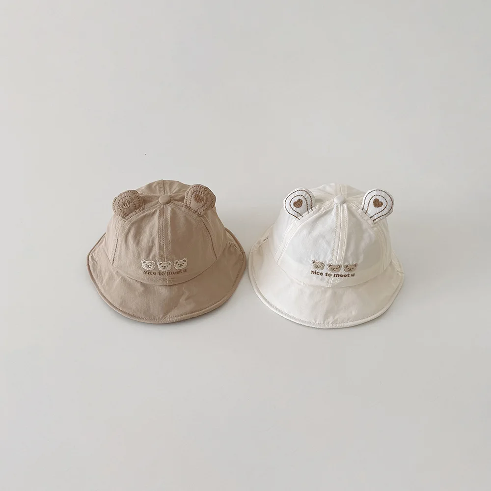 Корейская детская панама для малышей 3-16 месяцев, весна-лето, с милым медведем, быстросохнущая, солнцезащитная, для новорожденных