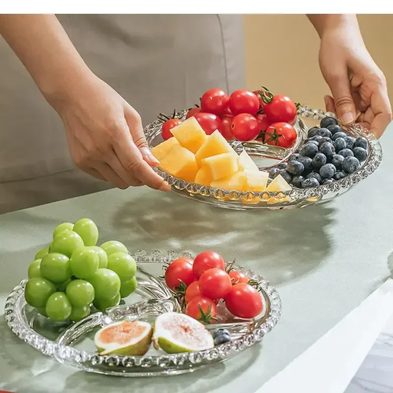 Divided Fruit Plate Glass Dried Fruit Candy Plate Household Side Dish Plate Breakfast Plate Fat-reduced Meal Plate Tableware