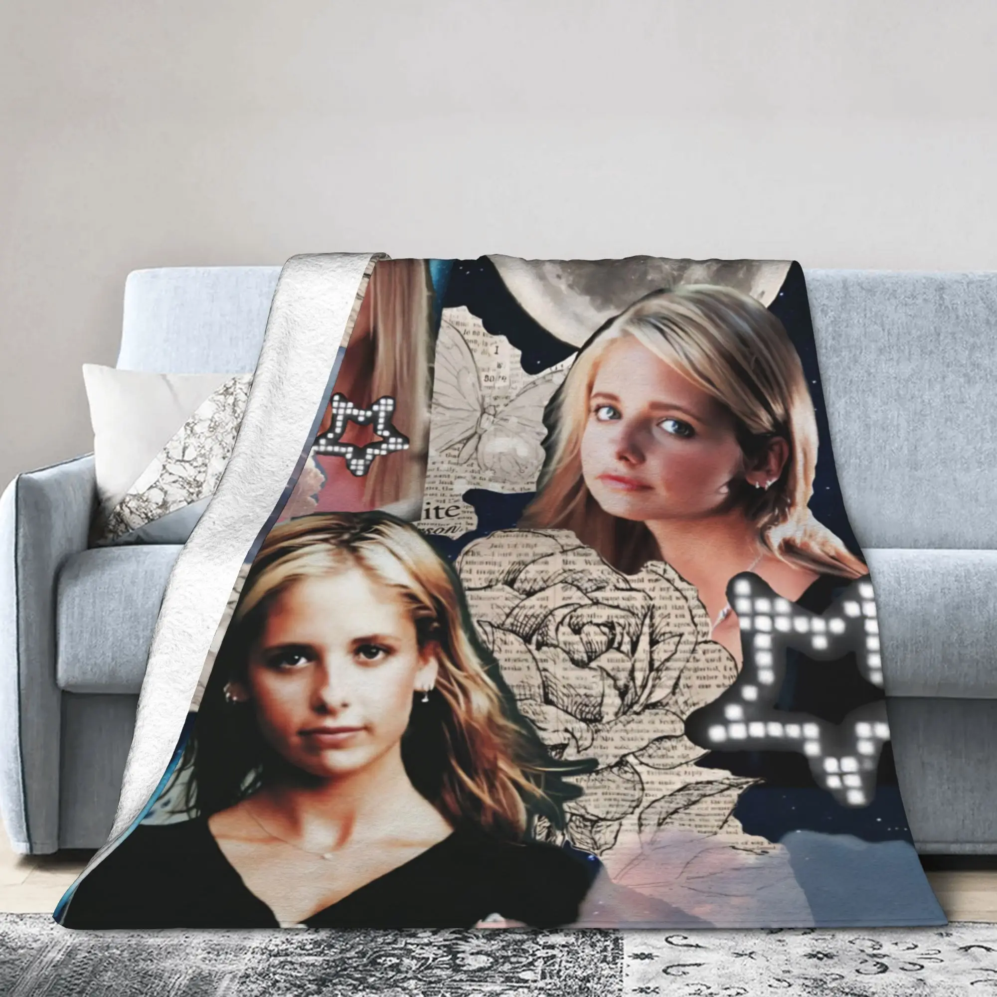 Buffy the Vampire Slayer Blankets Horror Movie Flannel Novelty Breathable Throw Blankets for Bed Sofa Spring Autumn