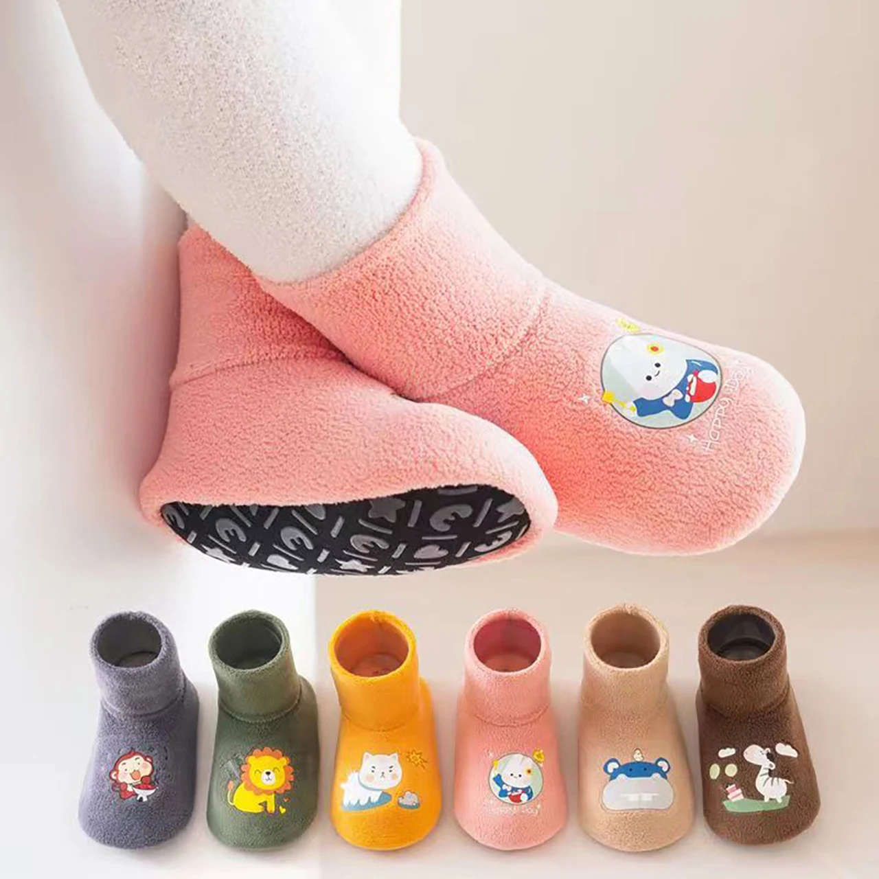Anti slip Baby Walking Shoes Winter Plush Floor Sock Indoor Thicken Fleece Boots 0-3Y Kids Warm Footwear Cartoon Soft Soled Shoe