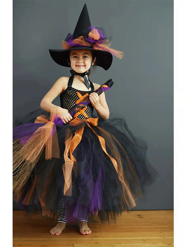 Kids Maleficent Evil Black Gown Tutu Dress with Feather Shawl Gothic Halloween Dress Up Costume Kids Royal Dark Queen Dresses