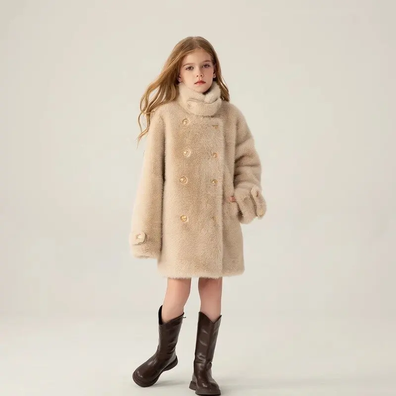 

Children Thick Fur Coat Winter New Girl Parker Jacket Autumn High Quality Imitation Mink Padded Warm Long Outerwear Kids Clothes