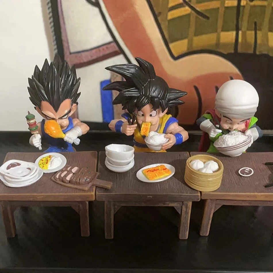 8cm Dragon Ball Z Figuren Vegeta Anime Actionfigur Son Goku Krillin Android 18 Essensszene PVC-Modell Puppen Kinderspielzeug Geschenke