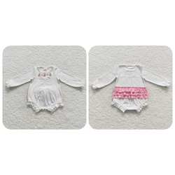 Wholesale Newborn White Bubble Long Sleeves Romper Baby Girl Embroidery Jumpsuit Kids Toddler One-piece Christmas Tree Clothes