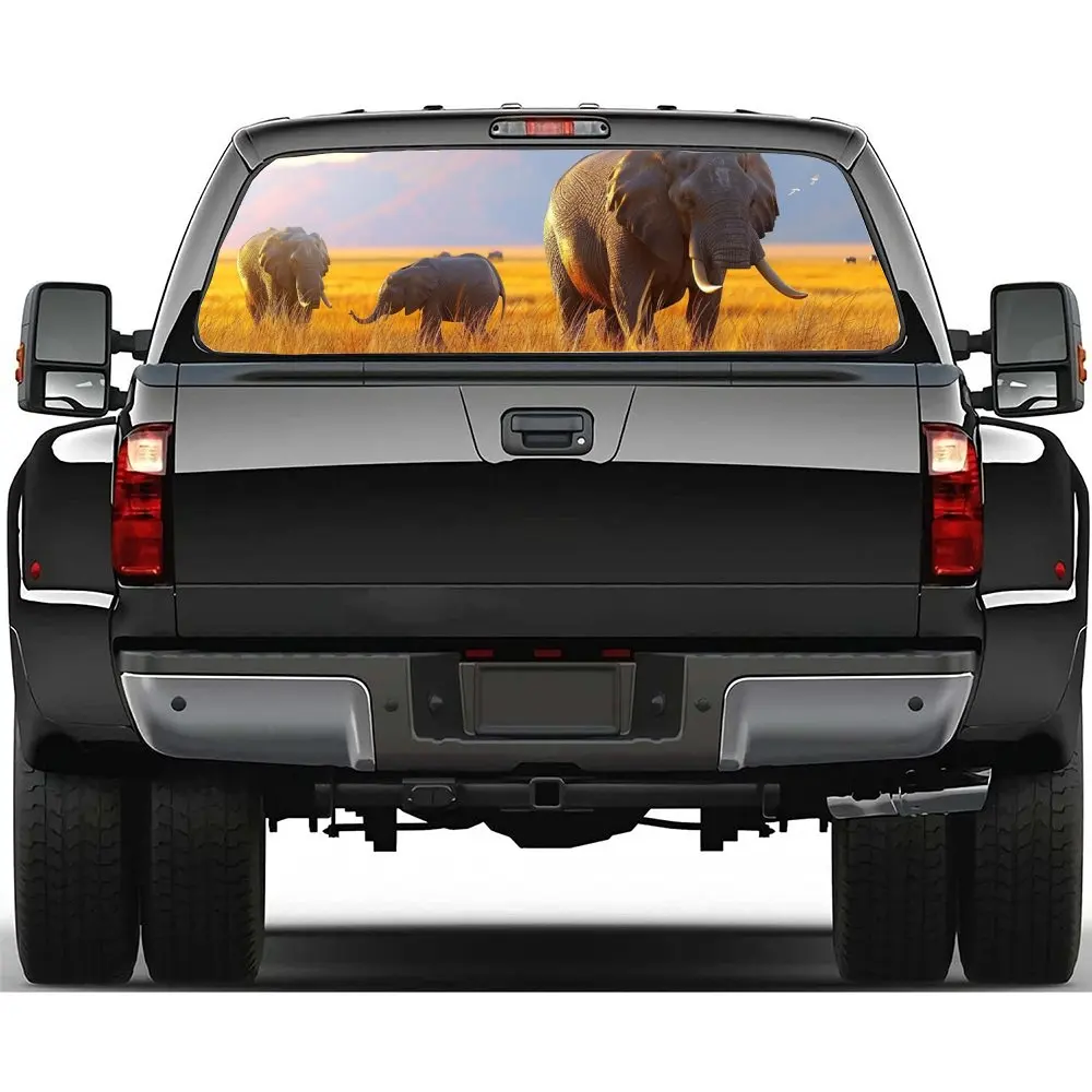 

Дикое животное, африканский слон, наклейка на заднее лобовое стекло автомобиля, окно грузовика, прозрачная перфорированная виниловая наклейка на заднее окно, украшение