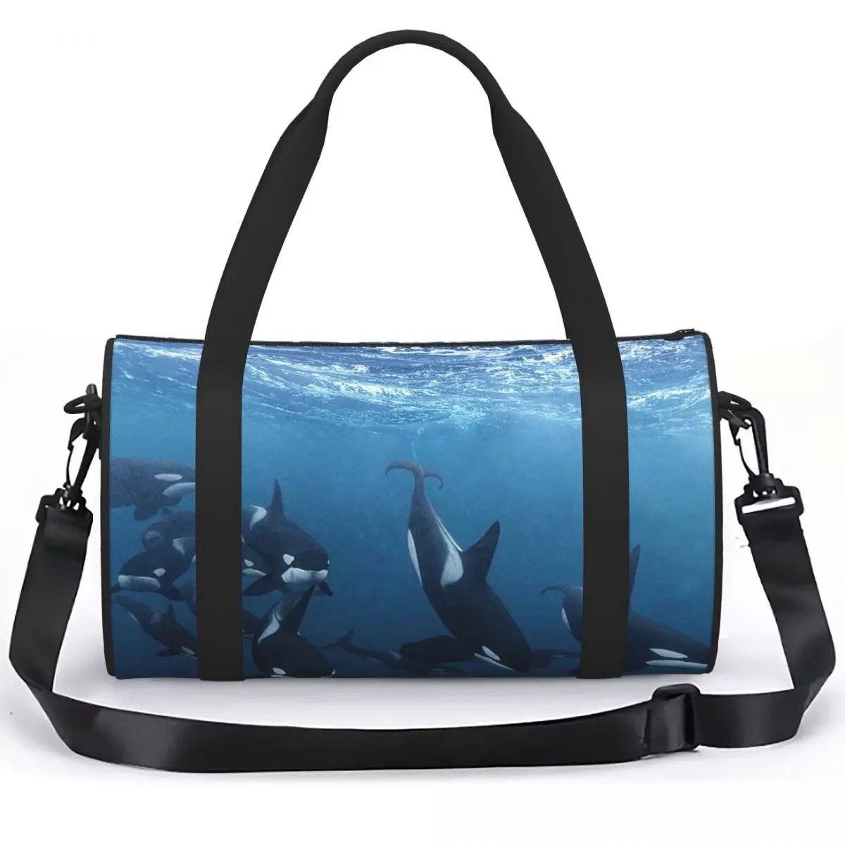Bule Orca Whale Family Swimming In Sea Luggage Bag Multi-Functional Duffle Tote Bag Handbags Gym Bags Fitness Bag for Boys Girls