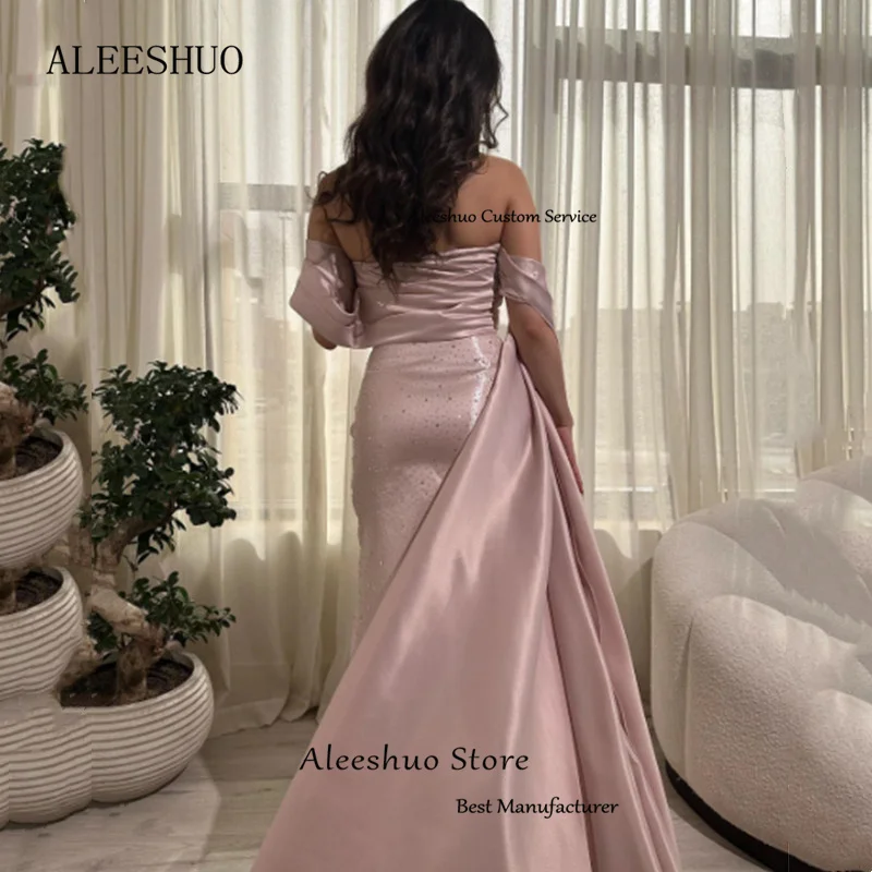 Aleeshuo Prinzessin Dubai Arabien Ballkleid glänzende Perlen formelle Anlässe von der Schulter Abendkleid knöchel langes Party kleid