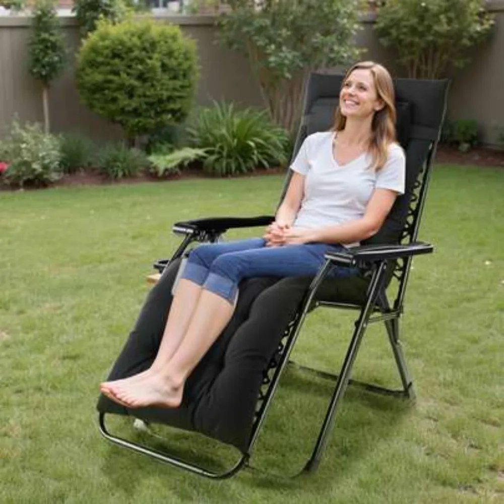 Upgraded Zero Gravity Folding Recliner Lounge Chair with Locking System, Removable Cushion, Cup Holder, Indoor Outdoor Reclining Patio Camping Chair for Adults, Heavy Duty Support, Portable