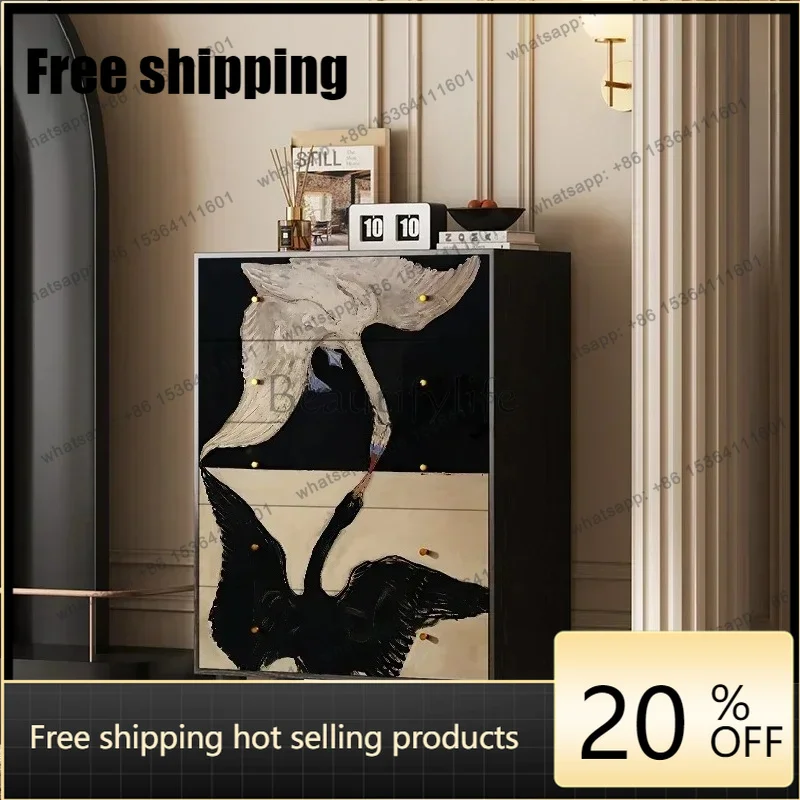 JJ French art swan solid wood chest of drawers storage decorative storage chest of drawers