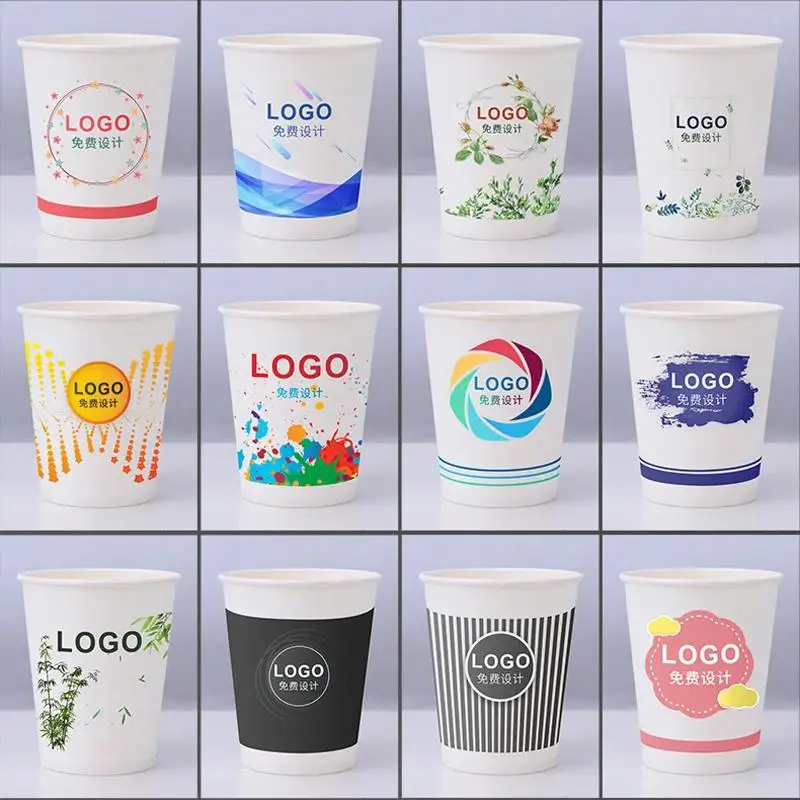 1000pcs Customize Logo Disposable Paper Cup 12oz 300ml Birthday Wedding Party Drinking Cups Promotion Tea Coffee Cup