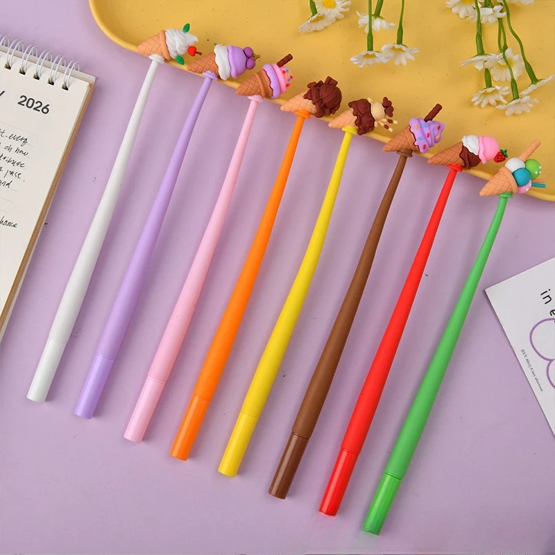 8pcs Flexible Bendable Ice Cream Topper Ballpoint Pen Random Style Assorted Bright Color Pen Body Smooth Writing Neutral Pen
