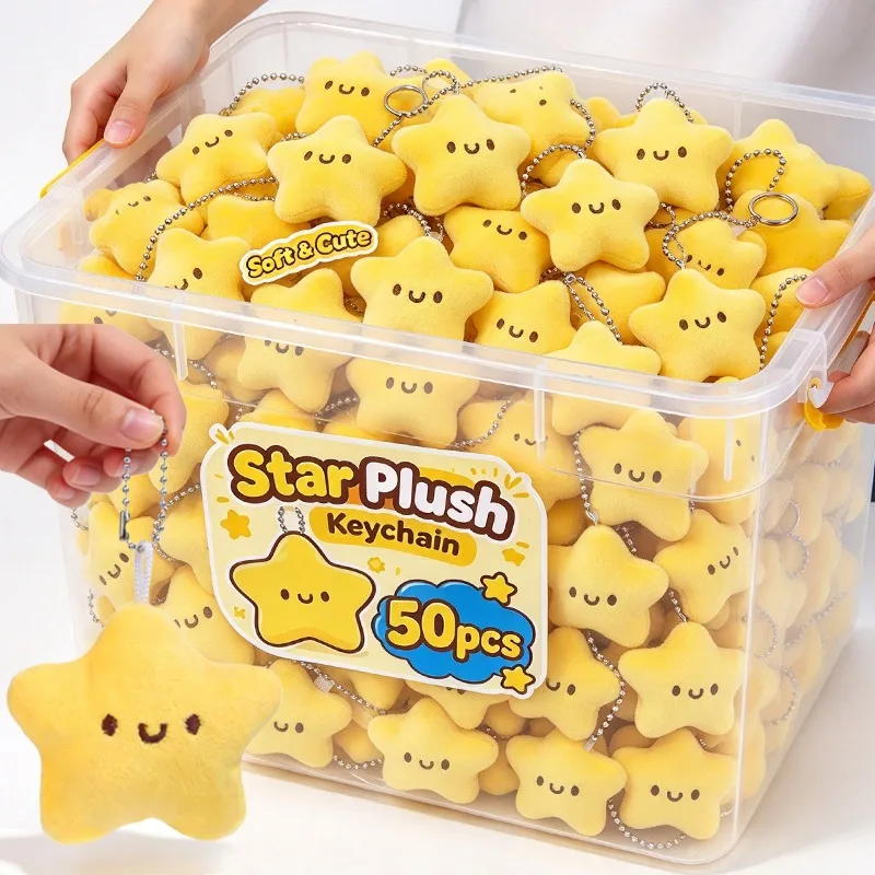 1-50pcs Plush Star Doll Keychain Squeaky Pendant Cute Yellow Star Keychain Soft Keychain for Bag Car Decoration Gift Kids Adults