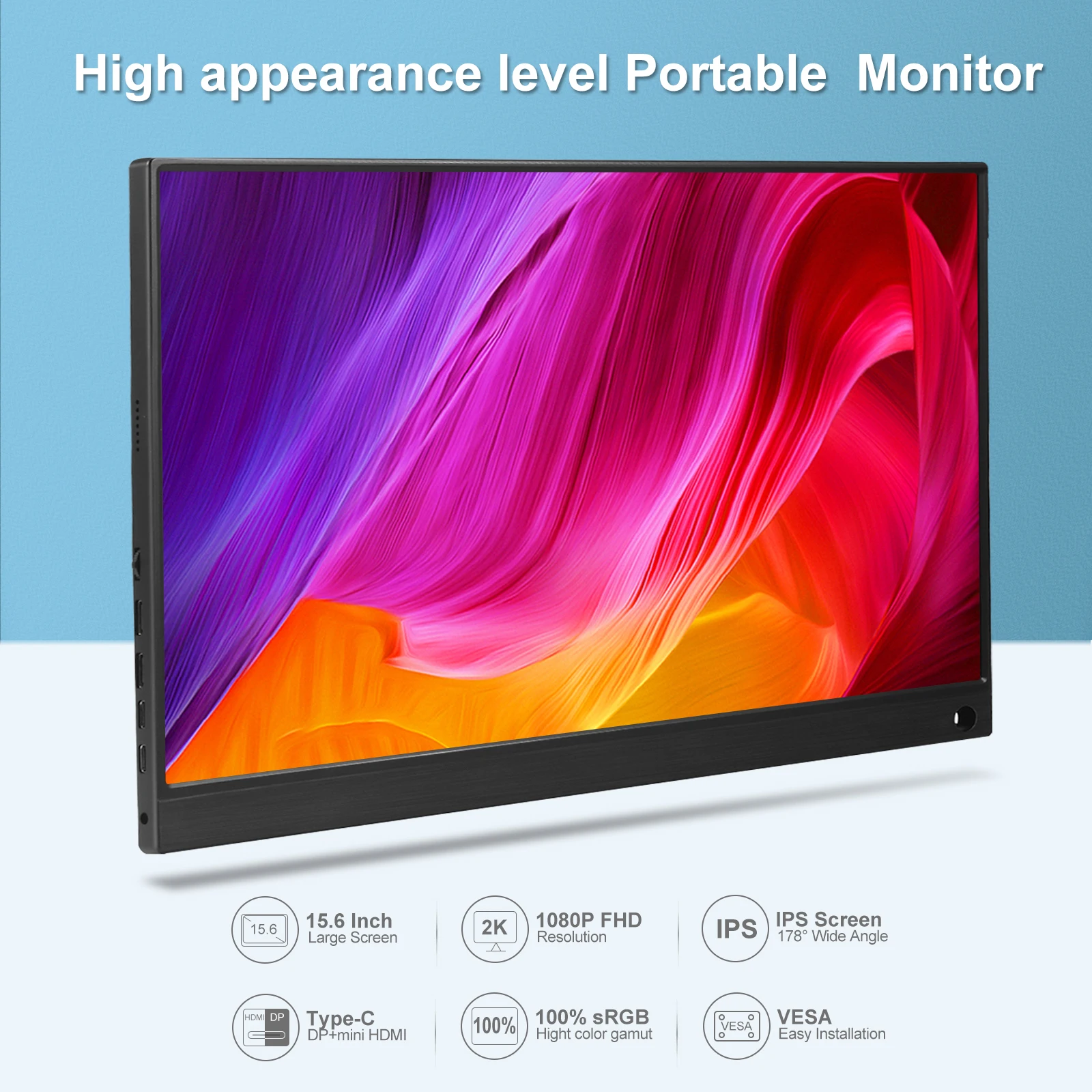 Imagem -02 - Bimawen-monitor Ips Portátil 15.6 Polegadas 1080p 100 Srgb mm Moldura Estreita Display Móvel Tela do Jogo para pc Laptop Xbox Ps4 5