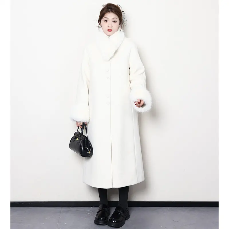 LIEDU Elegant Luxury Plus Size Down Filled Wool Coat Women Detachable Fur Collar Furry Cuff Thick Warm Long Casual Party Outfit