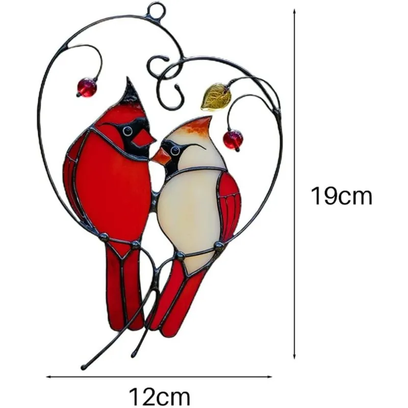 Kardinalen Glas-In-Loodraam Decoratie, Vogel Glas-In-Loodraam Hangende Hanger, Platte Dierenfiguurtjes Decoratie