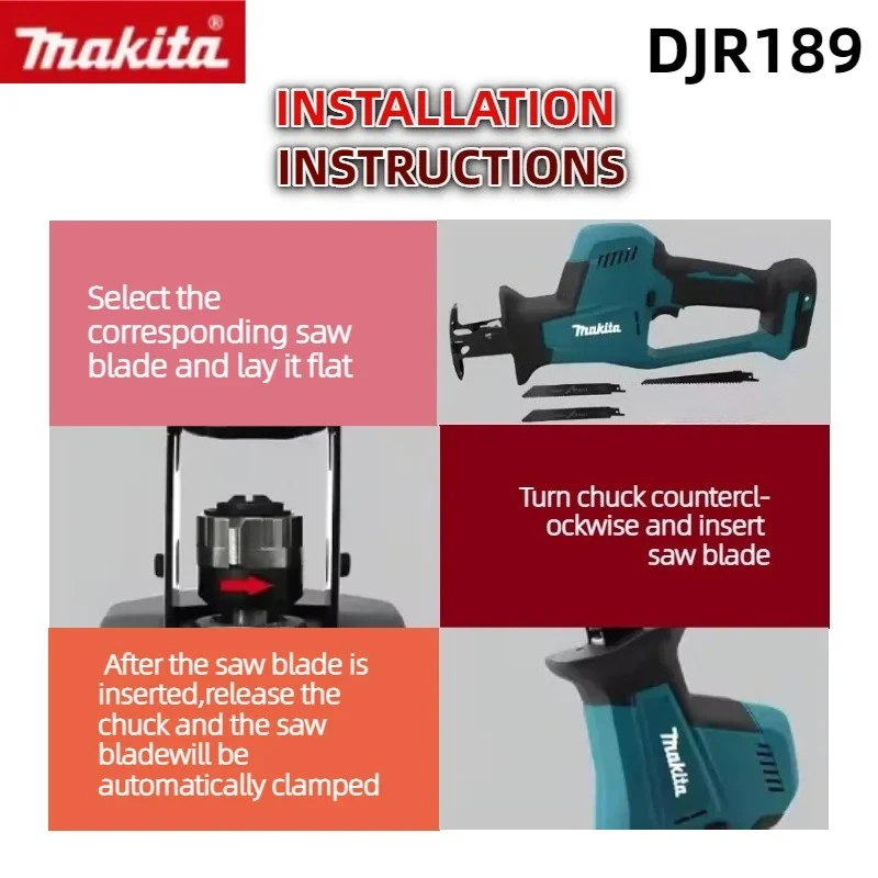 ماكيتا DJR189 منشار كهربائي ترددي لاسلكي منشار محمول أداة قطع الخشب بدون فرش قابلة للشحن منشار قطع الخشب المعدني