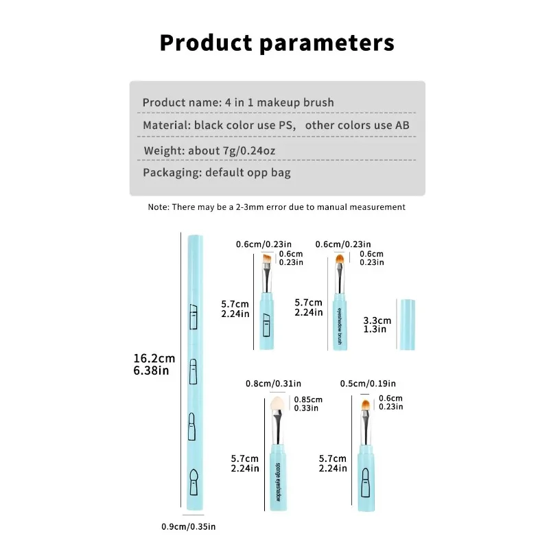 فرشاة مكياج جديدة 4 في 1 محمولة متعددة الاستخدام لظلال العيون مع أداة مكياج بمقبض بلاستيكي #6