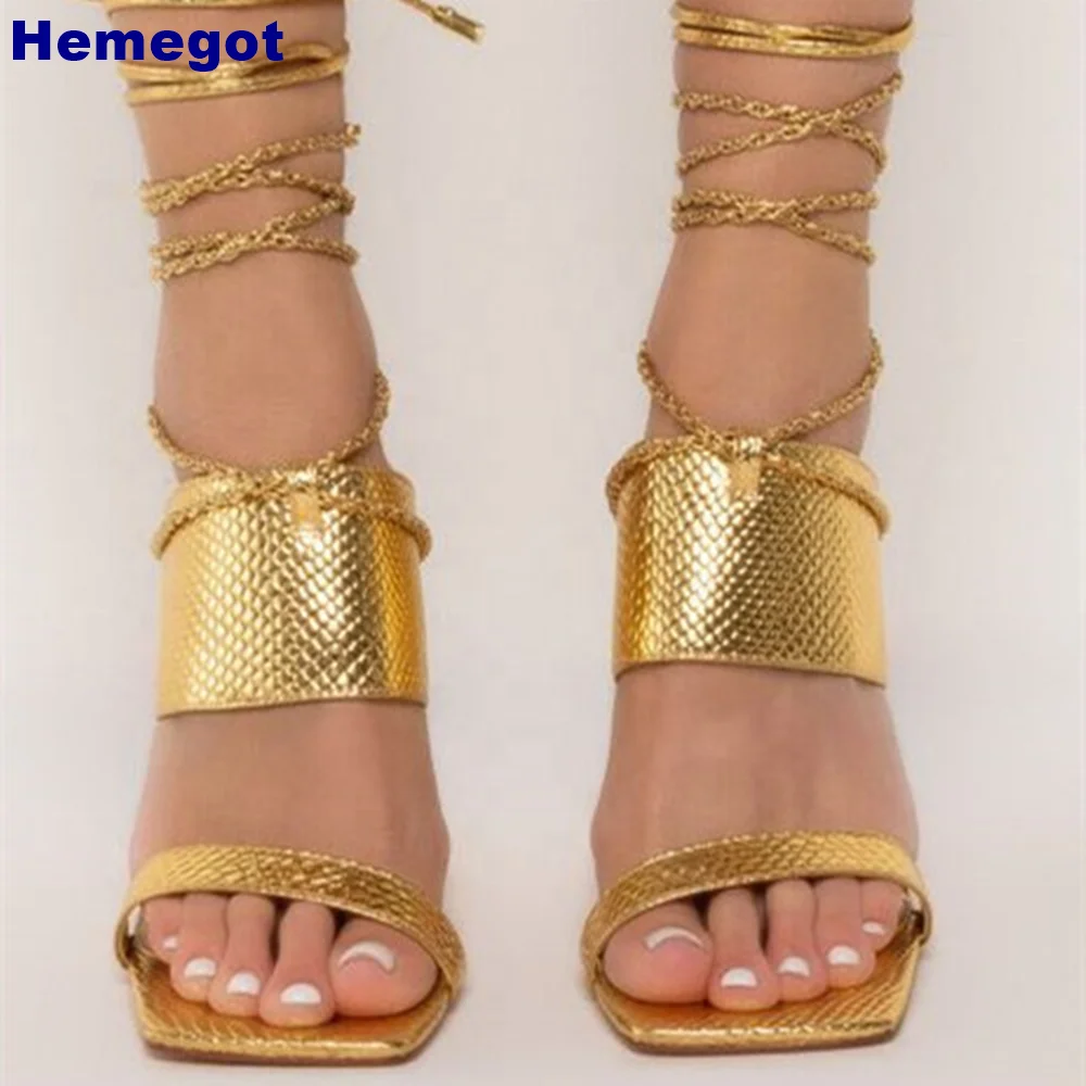 Golden Sexy Ladies Banquet Sandals Summer New Travel Beach Hollow Lace-Up Thin High Heels Fashion Cross Straps Roman Sandals