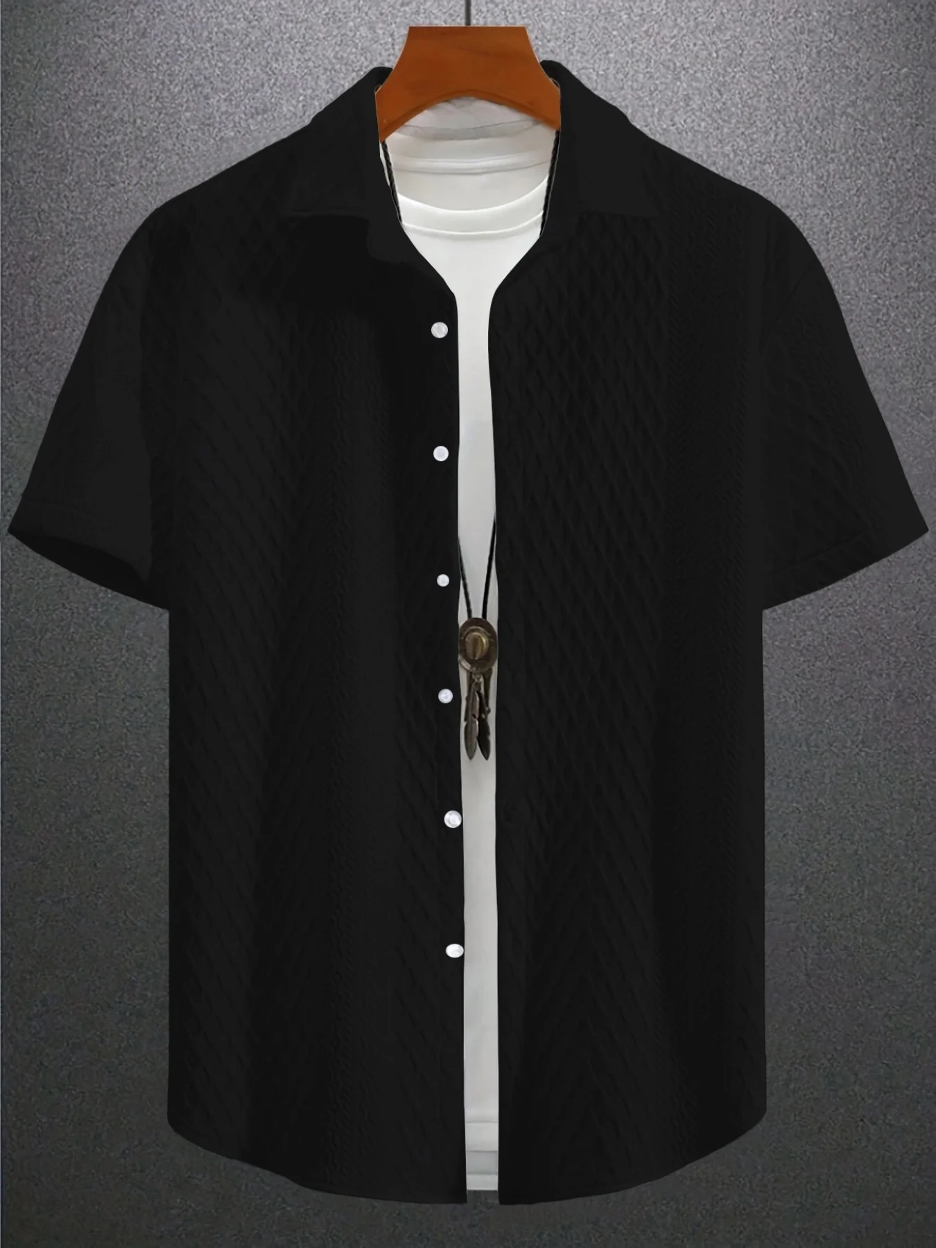 

Men's Premium Textured Waffle Short Sleeve Shirt, Turn-Down Collar Button Down, Elevated Casual & Streetwear