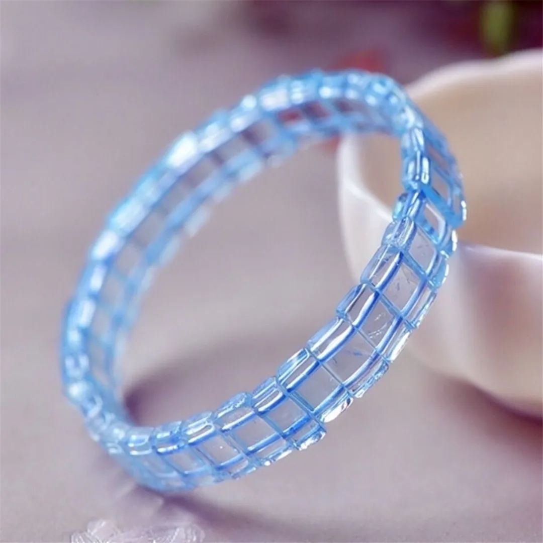 12mm Natural Blue Topaz Quartz Bangle Bracelet For Women Lady Men Love Gift Crystal Clear Beads Gemstone Strands Jewelry AAAAA