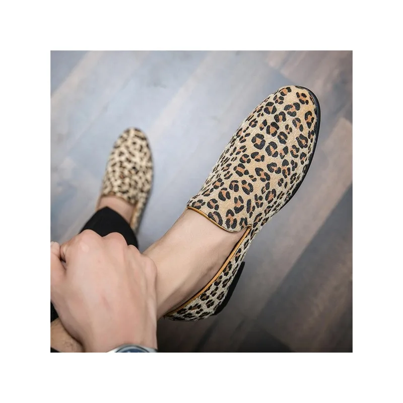 Men Leopard Pattern Dress Loafers, Fashion Office Dress Shoes