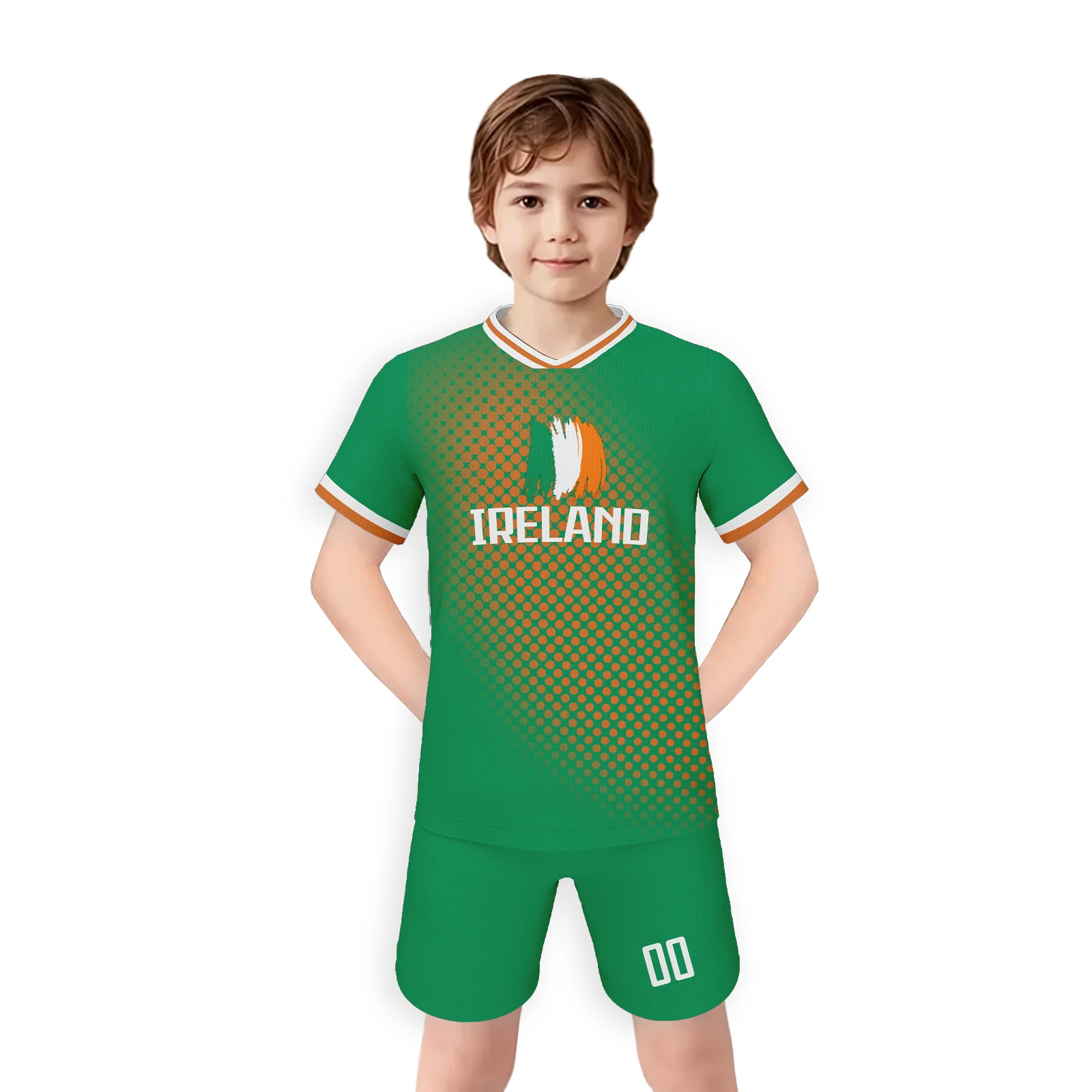 Irlanda crianças camisa de futebol shorts definir kit de futebol personalizado uniforme de treinamento da juventude nome personalizado número camisa de futebol 3-14y