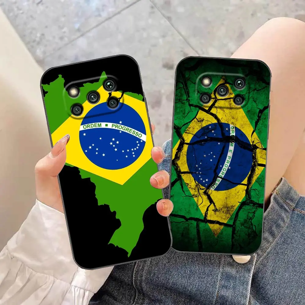 Case For Xiaomi Poco X5 X4 X3 M5 M4 M3 F5 F4 F3 GT Pro NFC 5G 4G Black Shark 5 Mix 3 2S Case Funda Shell Flag Of Brazil Football