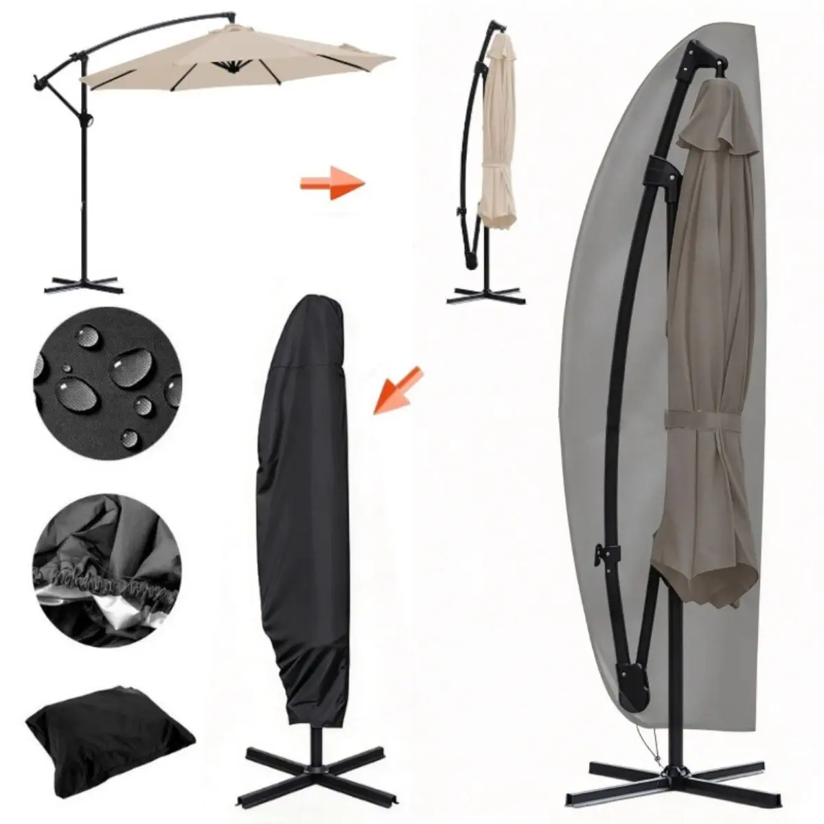 Patio Umbrella Covers for Outdoor Cantilever Umbrella Waterproof Oxford Fabric UV-Resistant Protection for Offset Umbrella