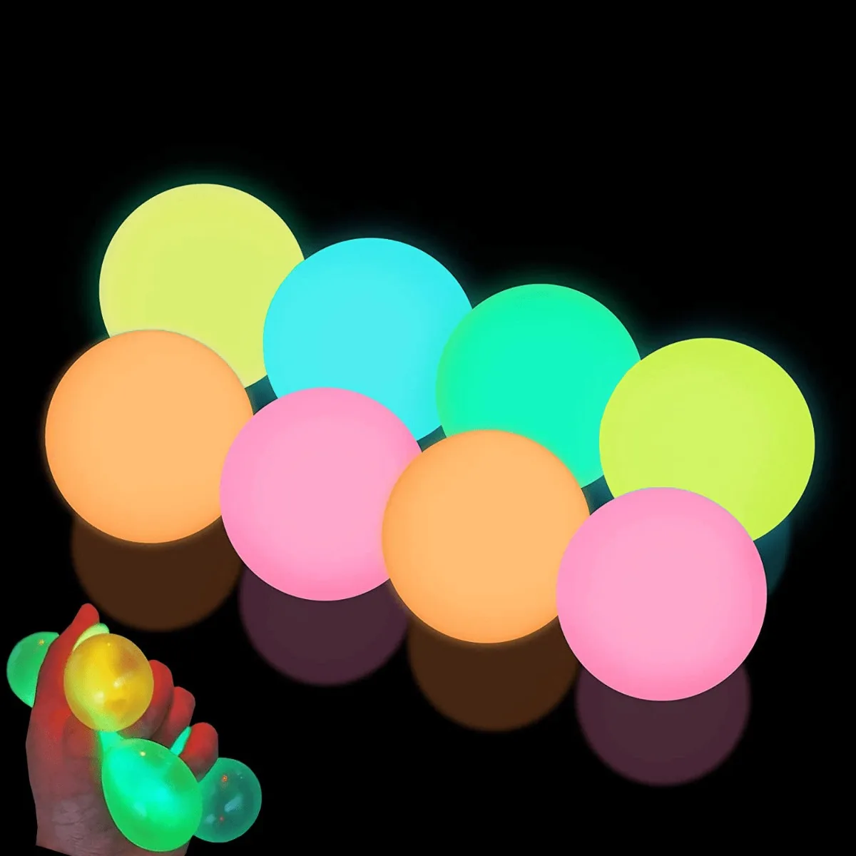 

4Pcs Glow-In-The-Dark Squishy Ball Set, Soft Stress Relief Squeeze Balls That Stick To Walls