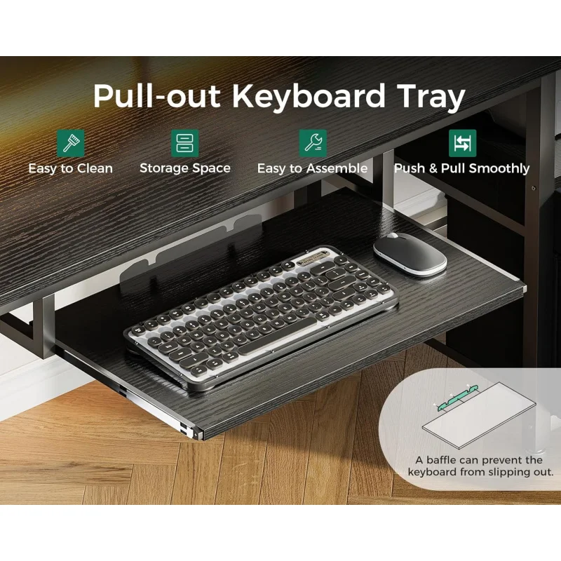 48-Inch Gaming Desk with Power Outlets & LED Light, Reversible PC Desk with Fabric Drawer and File Cabinet, Computer Desk with K