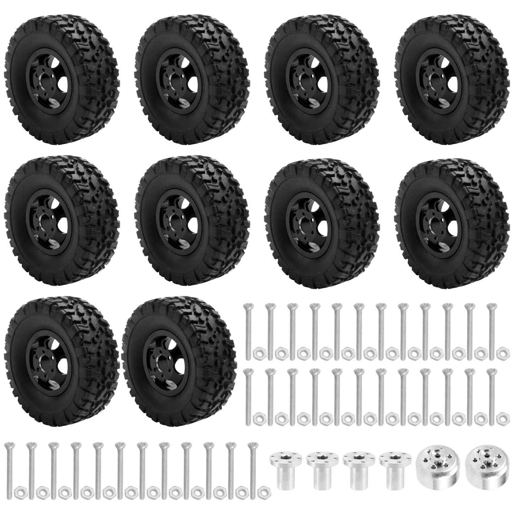 MACH-Double Wheel Metal Wheel Rim With Rubber Tire Tyre For WPL B16 B36  Q60 Q63 Q64 6WD 6X6 RC Truck
