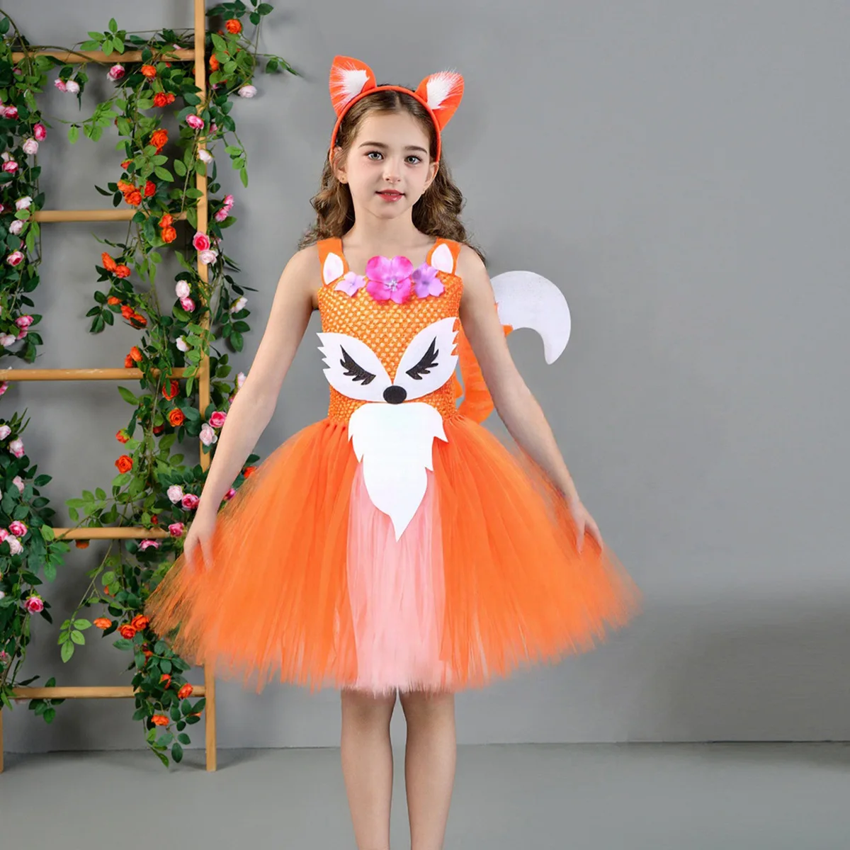 

Orange Fox Tutu Dress Costume for Girls Jungle Birthday Party Carnival Fancy Animal Dress Up Clothes Kids Halloween Dresses 12Y