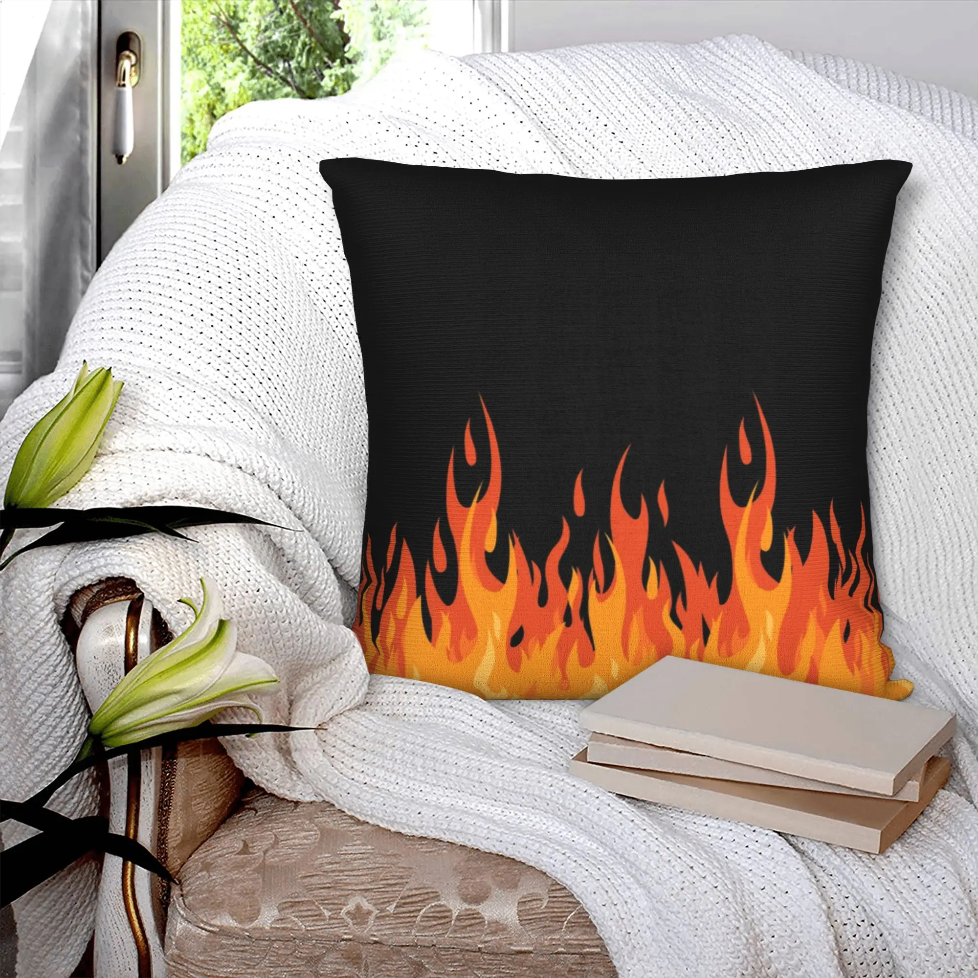 Big Fire Orange Flames Nordic Throw Pillow Covers Decoration Vintage Burning Flame Car Cushion