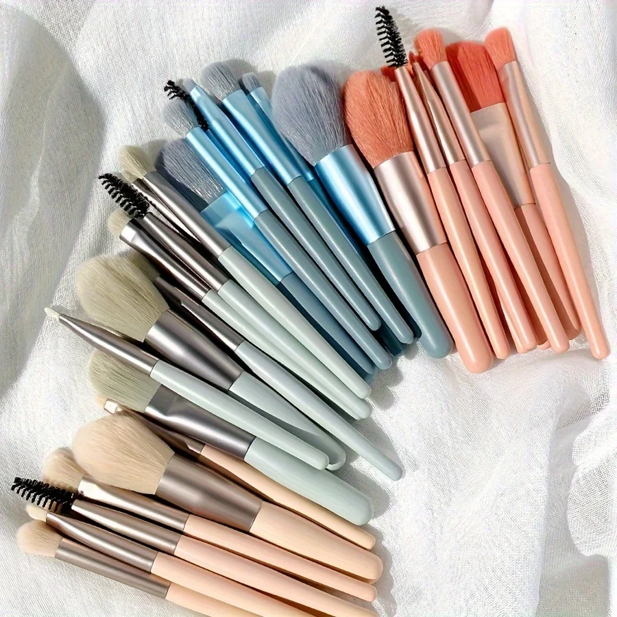 ชุดแปรงแต่งหน้าขนนุ่ม 8 ชิ้น - แบบพกพาเครื่องมือที่เหมาะกับผู้เริ่มต้นสําหรับอายแชโดว์/บลัชออน/ริมฝีปาก/ขนตา - จัดการชุดของขวัญการเดินทาง