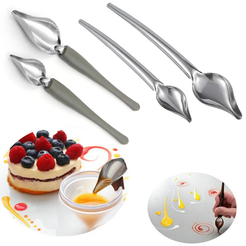 Chocolate Cream Sauce Pencil Spoon Chef Decoration Draw Tools Stainless Steel Portable Sauce Painting Coffee Spoon Baking Tool