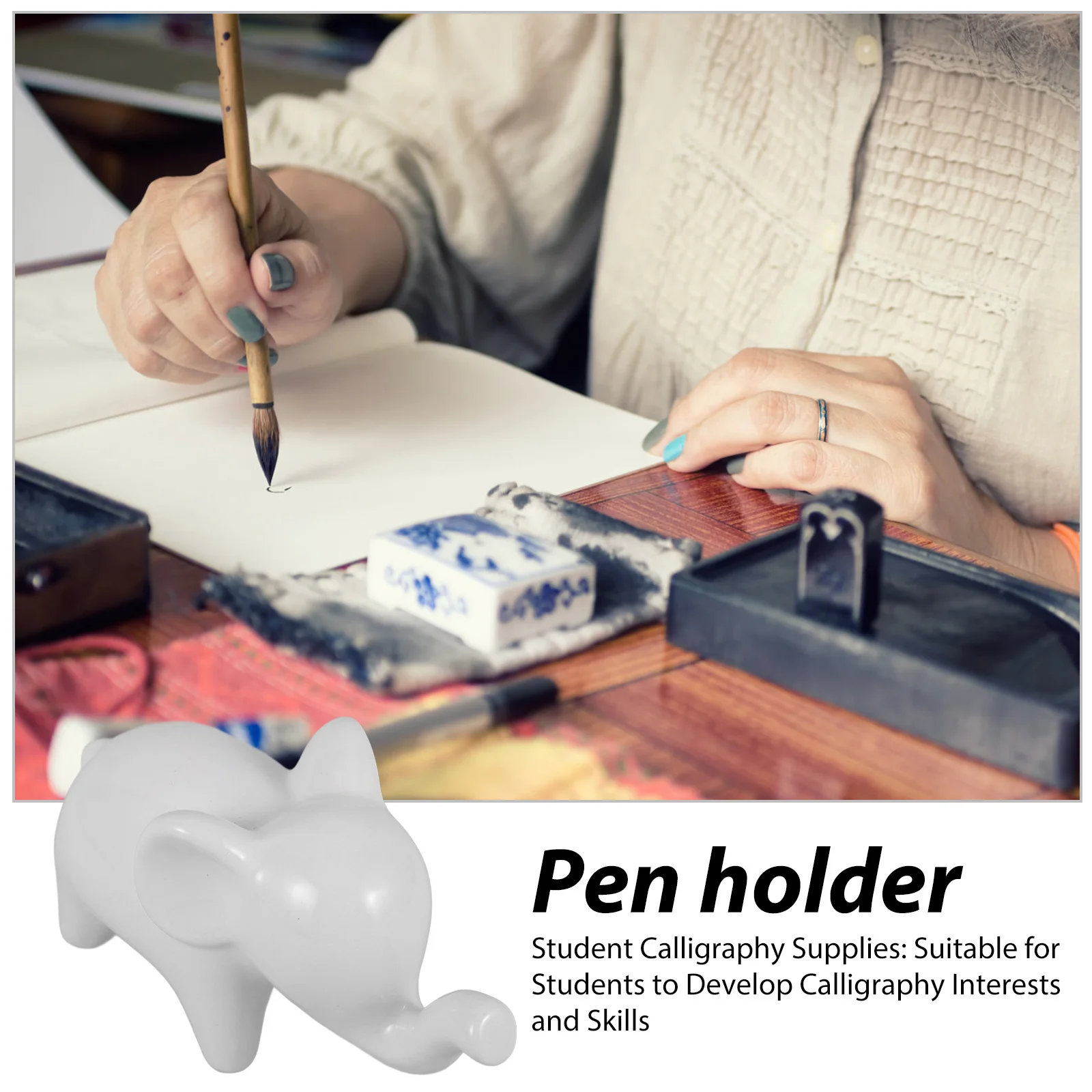 

Brush Pen Rest Chinese Style Ceramic Calligraphy Brush Holder Durable Pen Rack for Home Office Study Room Ornament