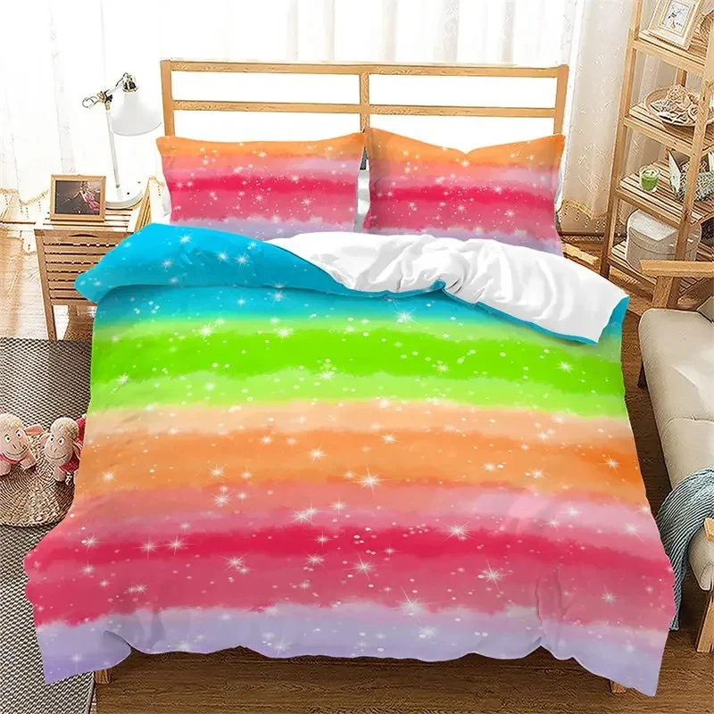 

Rainbow Gradient Duvet Cover Colorful Starry Sky Queen Bedding Set Microfiber Abstract Geometric Comforter Cover With Pillowcase