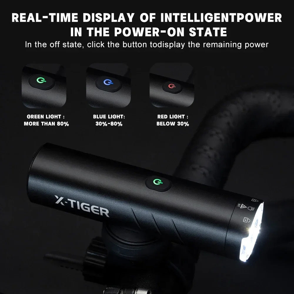 X-TIGER Bicycle Light IP66 Rainproof Bike Flashlight Type-C Rechargeable MTB Road Bike Front Lamp Cycling Accessories