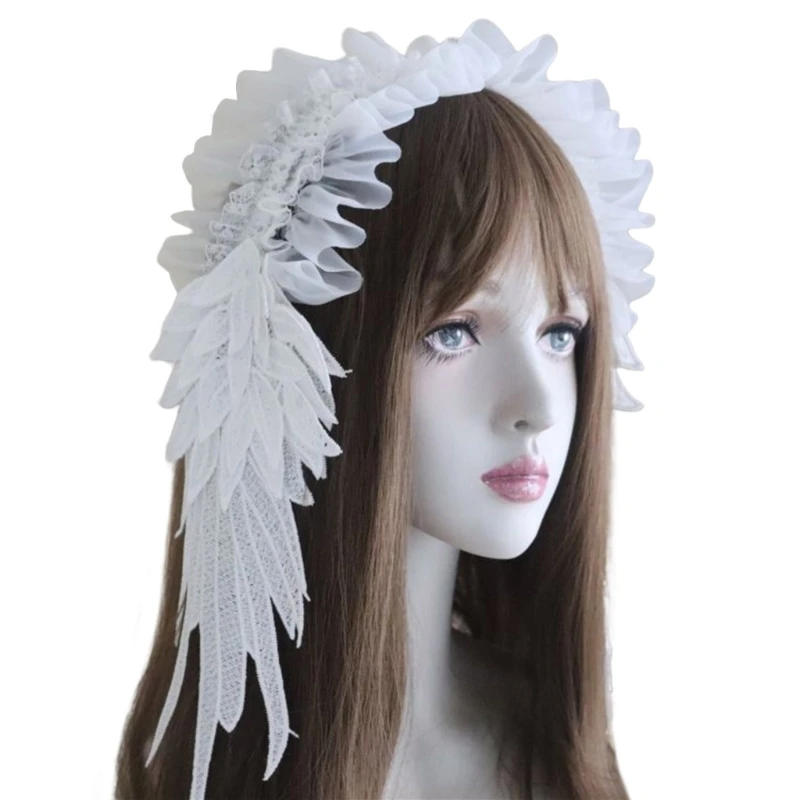 Elegant Lace Trimmed Anime Headpiece with Angel Wing for Women Girl Daily Wear