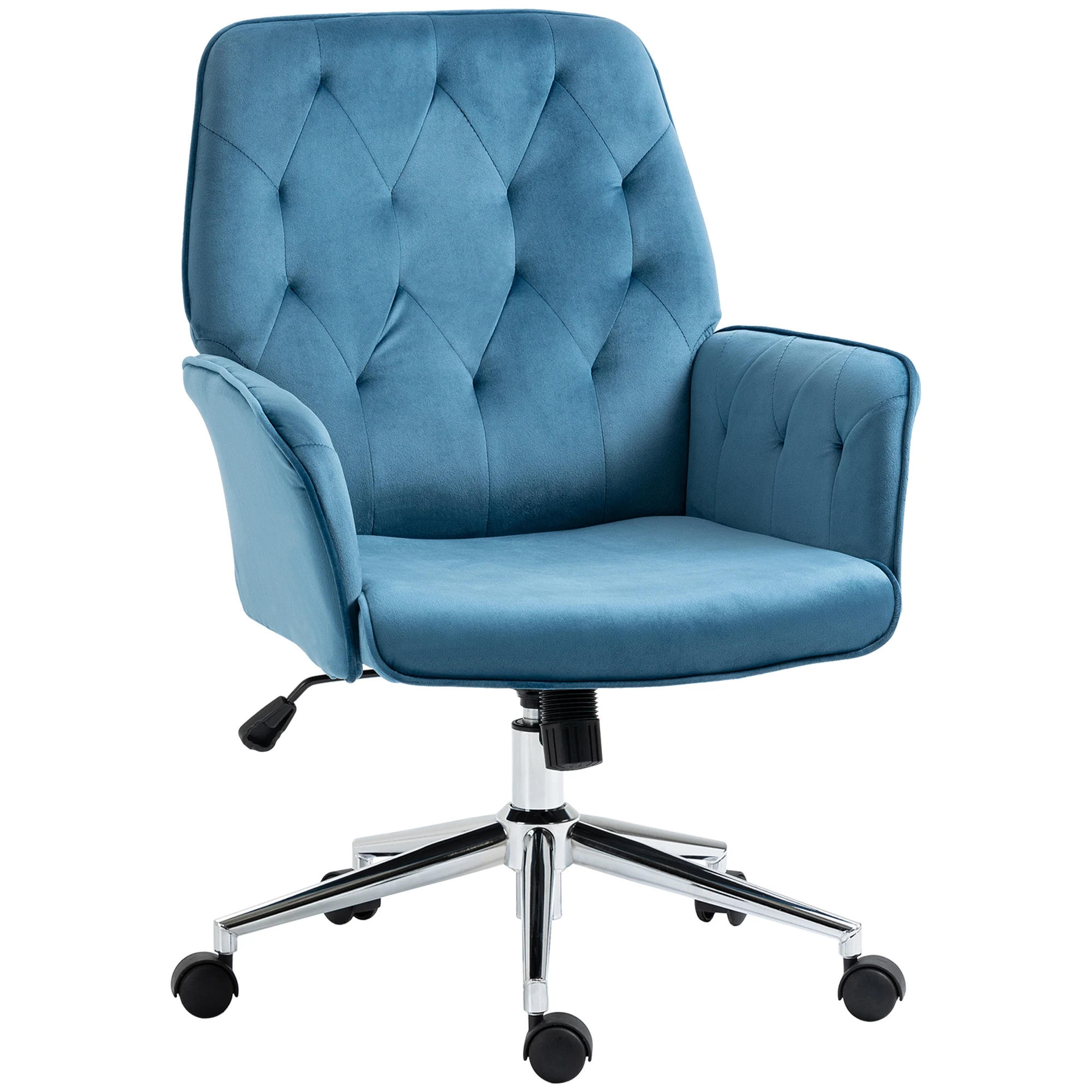 Vinsetto Velvet Home Office Chair, Tufted Height Adjustable Computer Desk Chair with Swivel Wheels and Padded Armrests