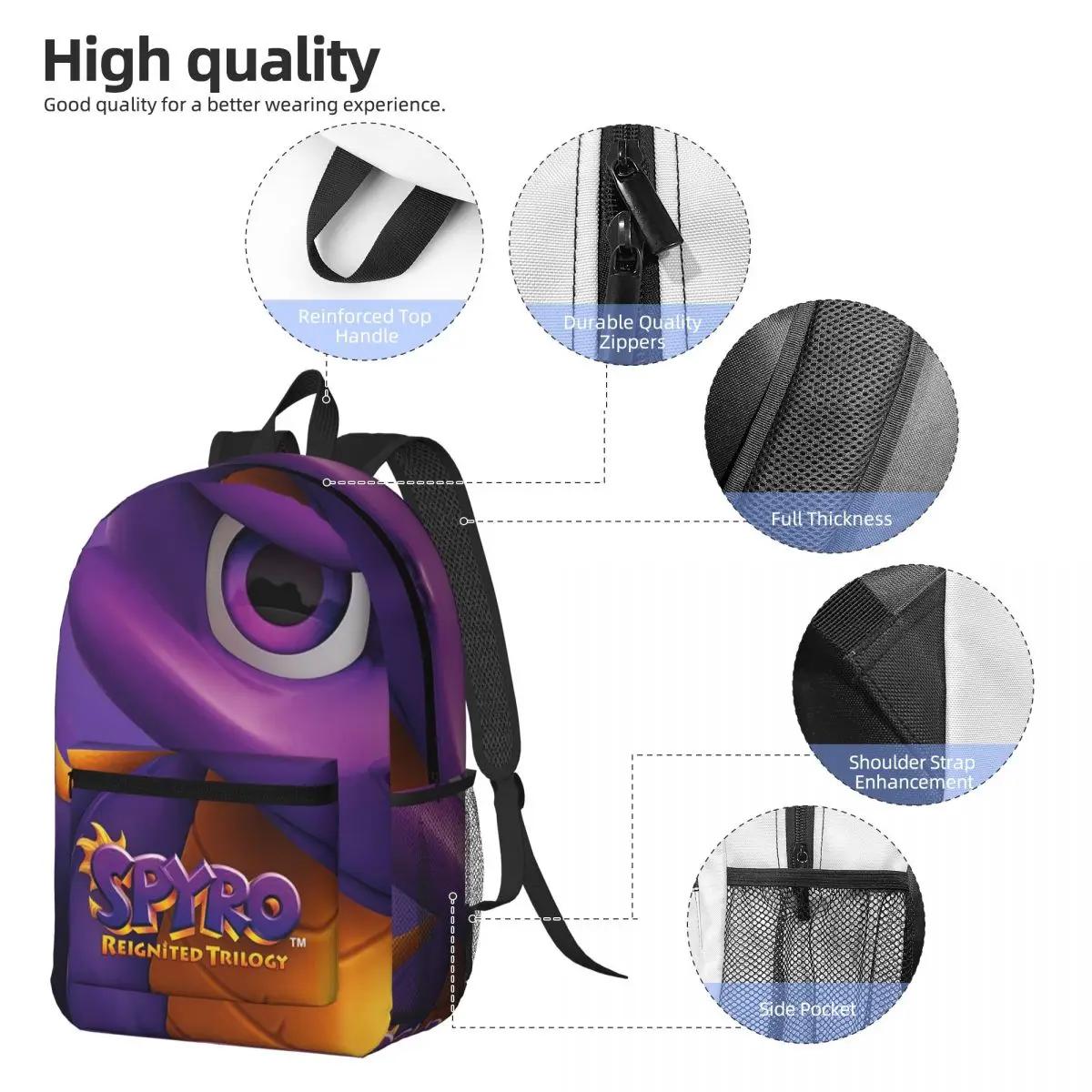 Spyro The Dragon Spyro Backpack Boys Girls BookBag Kids School Bag Laptop Shoulder Bags for Men Women