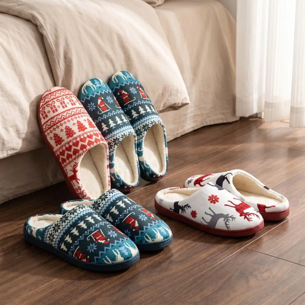 Soft Santa Claus Christmas Slippers Tree Reindeer Winter Slippers Warm Non-Slip House Shoes Women