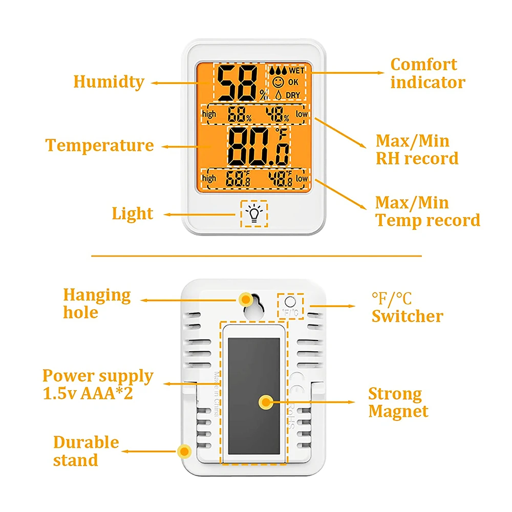 حجم كبير LCD ميزان الحرارة الرقمي الرطوبة غرفة داخلية درجة الحرارة مقياس الرطوبة الاستشعار محطة الطقس