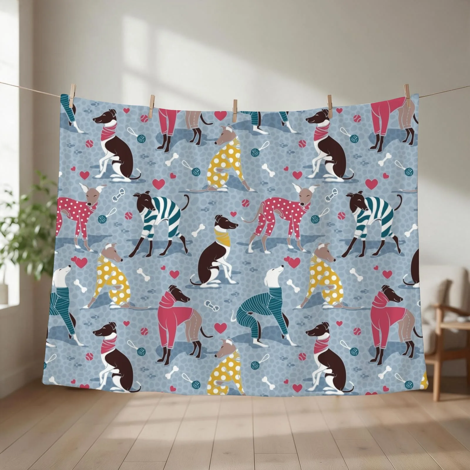 Greyhounds dogwalk // pale blue background Throw Blanket couch cozy soft plush fuzzy picnic outdoor blanket