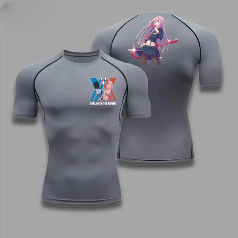 Camicia a compressione da uomo Allenamento Quick Dry Zero Two Stampa Top Traspirante Assorbimento del sudore T-shirt fitness aderente Resistente al sudore