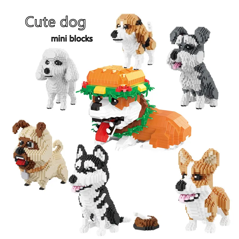 DIY Mini Blocks Toy Animal Dog Bulldog Corgi Labrador Diamond Bricks Schnauzer Adult Gift Husky Girl Present Pet Shop