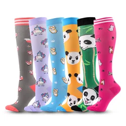 Male Female Compression Socks Nurse Cartoon Panda Unicorn Fox Dog Jacquard Tight Socks Outdoor Running Football Hiking Bicycle